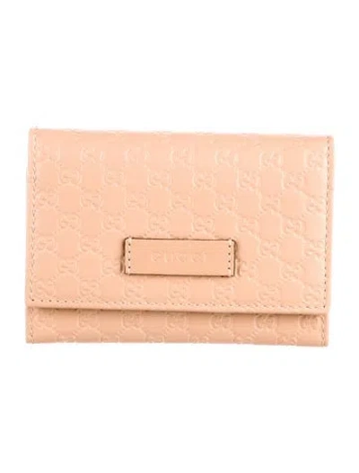 Pre-owned Gucci Microssima Pattern Leather Wallet In Neutral