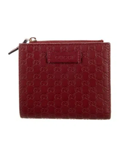 Pre-owned Gucci Microssima Pattern Leather Wallet In Red
