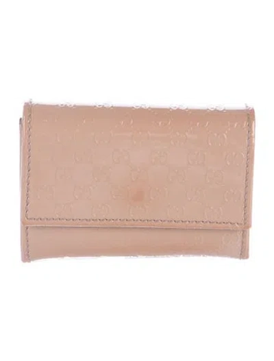 Pre-owned Gucci Microssima Pattern Patent Leather Card Holder In Pink