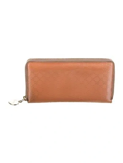 Pre-owned Gucci Microssima Pattern Patent Leather Continental Wallet In Pink