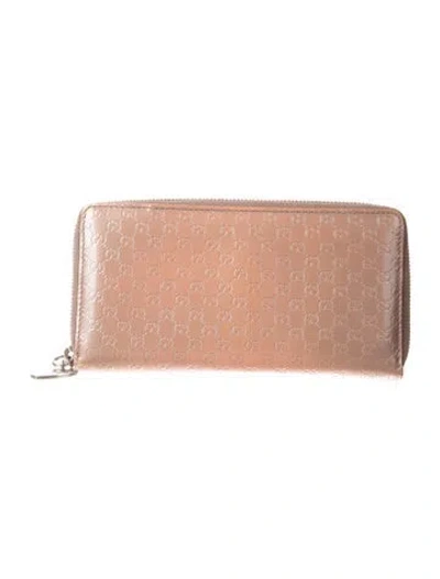 Pre-owned Gucci Microssima Pattern Patent Leather Continental Wallet In Pink