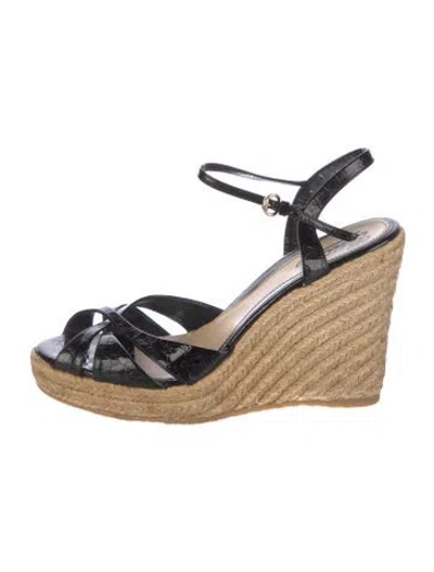 Pre-owned Gucci Microssima Pattern Patent Leather Espadrilles In Black