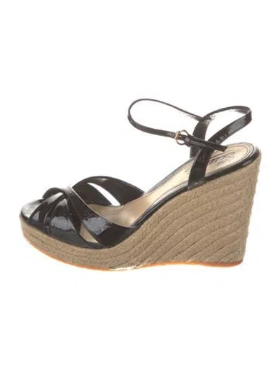 Pre-owned Gucci Microssima Pattern Patent Leather Espadrilles In Black