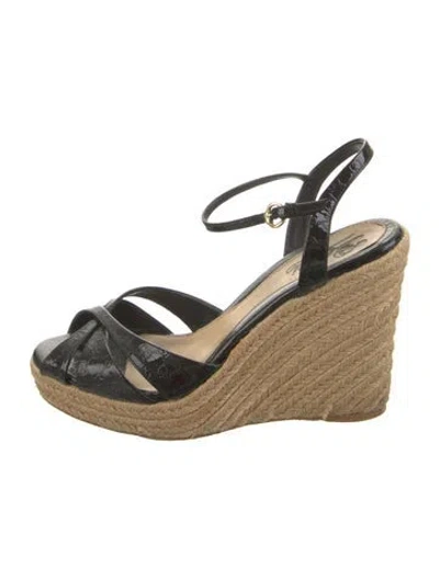 Pre-owned Gucci Microssima Pattern Patent Leather Espadrilles In Black