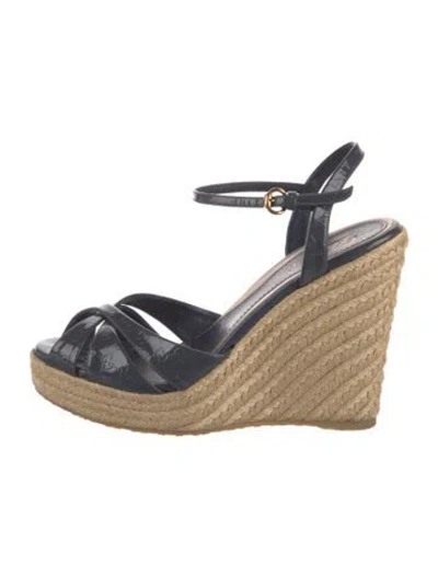 Pre-owned Gucci Microssima Pattern Patent Leather Espadrilles In Blue