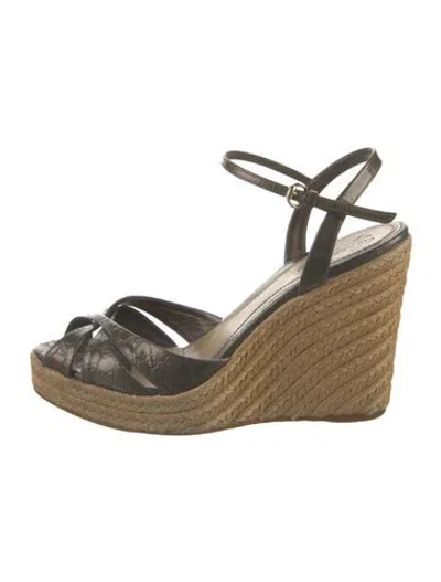 Pre-owned Gucci Microssima Pattern Patent Leather Espadrilles In Gray