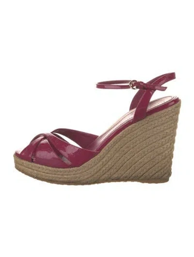 Pre-owned Gucci Microssima Pattern Patent Leather Espadrilles In Pink