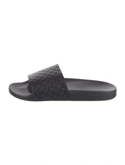 Pre-owned Gucci Microssima Pattern Rubber Slides In Black