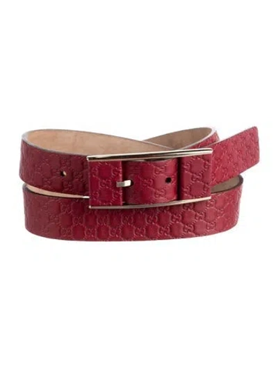 Pre-owned Gucci Microssima Pattern Skinny Belt In Red