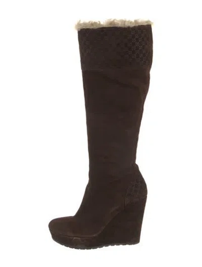 Pre-owned Gucci Microssima Pattern Suede Boots In Brown