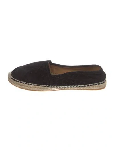 Pre-owned Gucci Microssima Pattern Suede Espadrilles In Black
