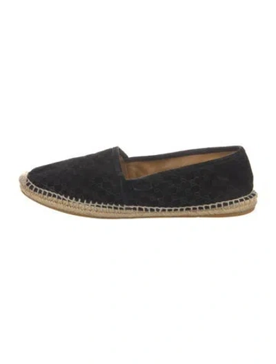 Pre-owned Gucci Microssima Pattern Suede Espadrilles In Black