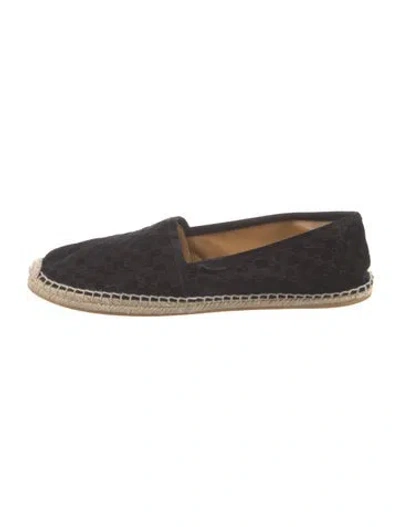 Pre-owned Gucci Microssima Pattern Suede Espadrilles In Black