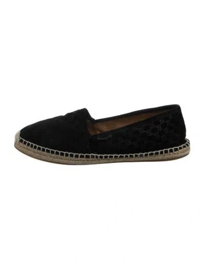 Pre-owned Gucci Microssima Pattern Suede Espadrilles In Black