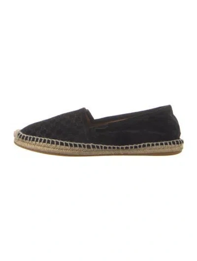 Pre-owned Gucci Microssima Pattern Suede Espadrilles In Black