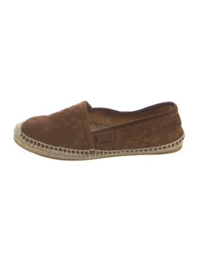 Pre-owned Gucci Microssima Pattern Suede Espadrilles In Brown