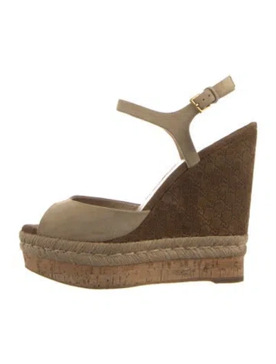 Pre-owned Gucci Microssima Pattern Suede Espadrilles In Neutral