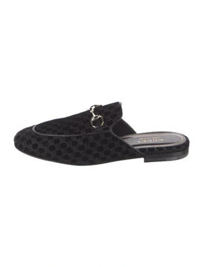 Pre-owned Gucci Microssima Pattern Velvet Mules In Black