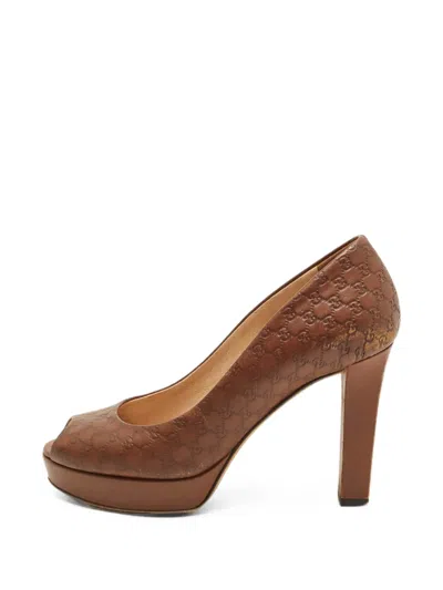 Pre-owned Gucci Microssima Platform Pumps In Brown