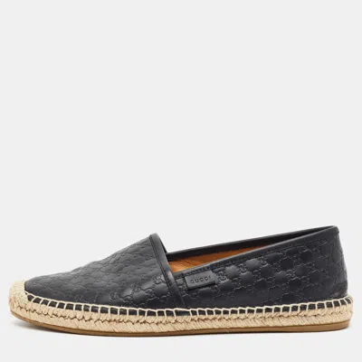 Pre-owned Gucci Microssima Size 38.5 Black Leather Espadrille Flats
