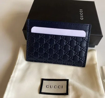 Pre-owned Gucci Microssima Soft Blue Leather Card Case Made In Italy 262837