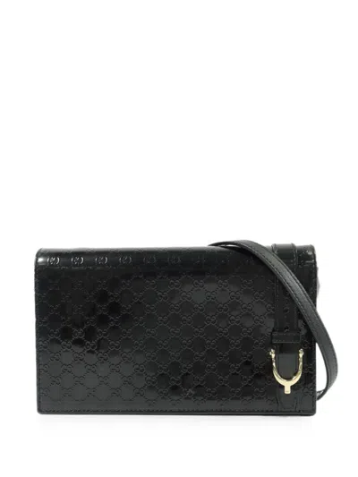 Pre-owned Gucci Microssima Wallet On Chain Shoulder Bag In Black