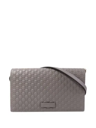 Pre-owned Gucci Microssima Wallet On Chain Shoulder Bag In Gray