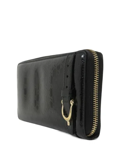 Pre-owned Gucci Microssima Zip-around Wallet In Black