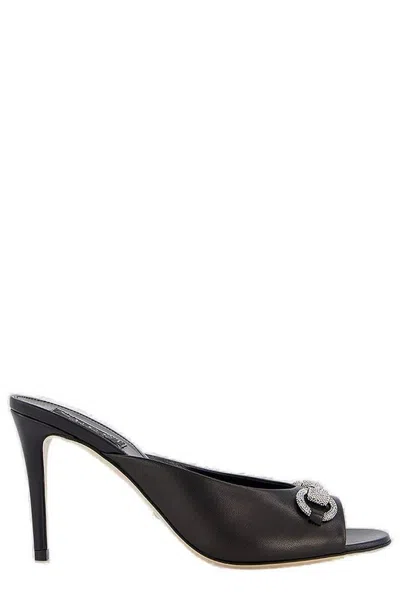Gucci Horsebit Crystal-embellished Leather Mules In Black