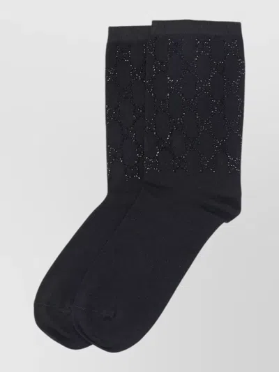 Gucci Mid Calf Embellished Socks Ribbed Cuffs In Black
