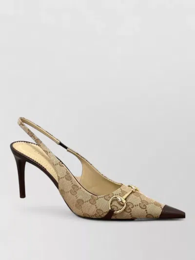 Gucci Donna 80mm Gg Canvas Slingback Pumps In Neutral