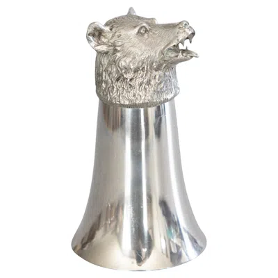Pre-owned Gucci Mid-century English Silver Pewter Bear Head Stirrup Cup