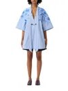 Gucci Midi Dress With Floral Embroidery And V-neckline In Blue