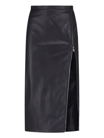 Gucci Midi Lambskin Skirt In Black