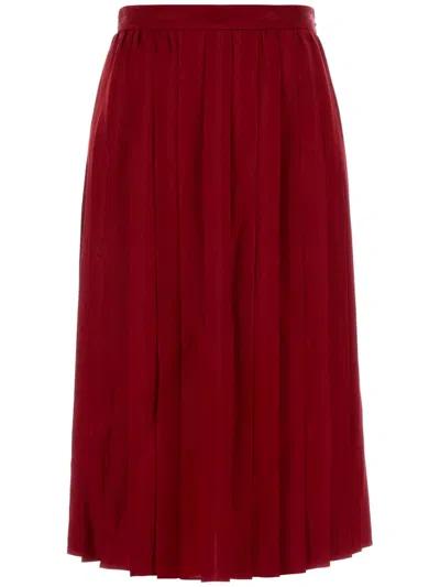 Gucci Midi Silk Jacquard Skirt With Gg Chain Crossover In Burgundy