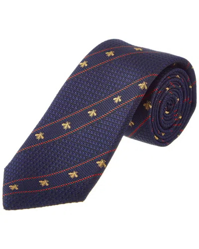 Gucci Midnight Blue & Red Bee Web Silk Tie