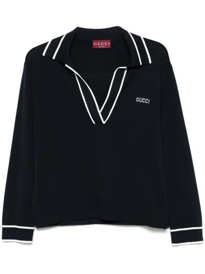 GUCCI MIDNIGHT BLUE COTTON POLO TOP