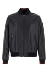 Gucci Signature Web Leather Bomber Jacket In Blue