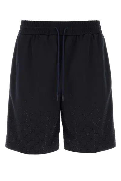 Gucci Men Midnight Blue Polyester Bermuda Shorts In Black