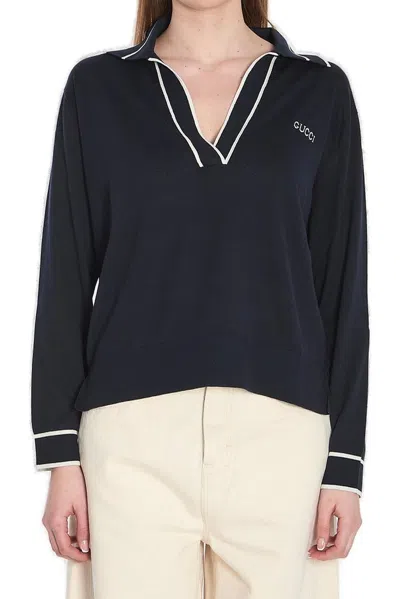 Gucci Midnight Blue Silk Blend Polo Shirt