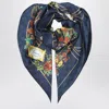Gucci Midnight Blue Silk Scarf With Flora Print Women In Blue