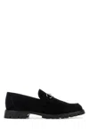 Gucci Suede Loafers Featuring Metallic Buckle In Black