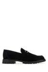 Gucci Suede Loafers Featuring Metallic Buckle In Black