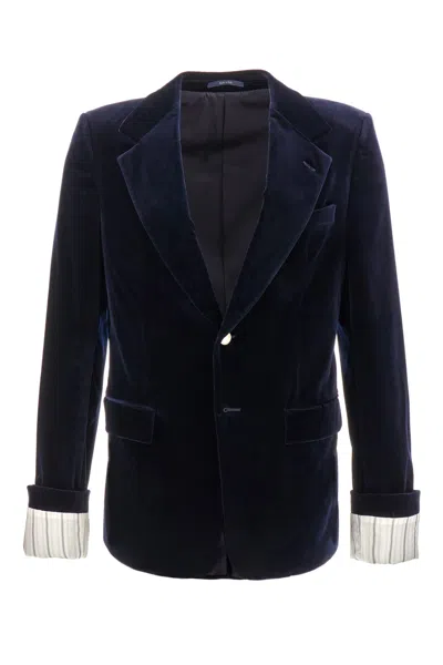 Gucci Stretch Cotton Velvet Formal Jacket In Blue