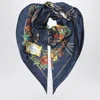 Gucci Midnight Blue Silk Scarf With Flora Print Women In Blue