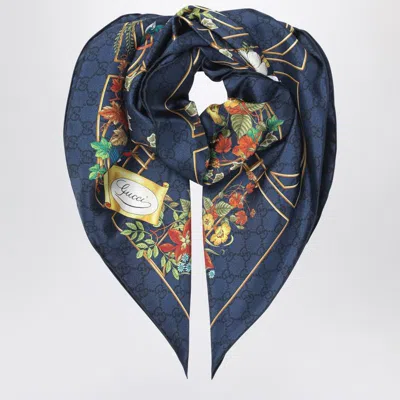 GUCCI GUCCI MIDNIGHT SCARF WITH FLORA PRINT