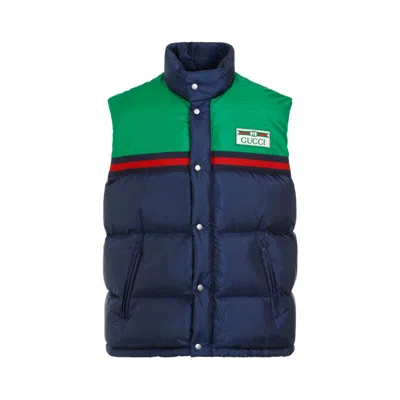 Gucci Midnight Blue And Green Padded Waistcoat Men In Midnight Sky