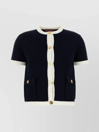 Gucci Midnight Stretch Crochet Cardigan With Pockets In Navy