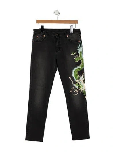 Pre-owned Gucci Mid-rise Straight Leg Jeans In Black