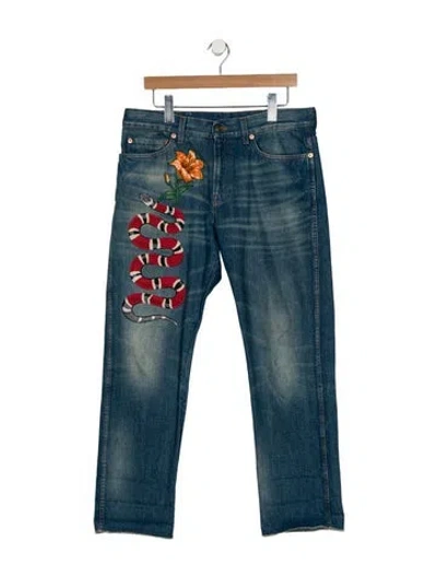 Pre-owned Gucci Mid-rise Straight Leg Jeans In Blue